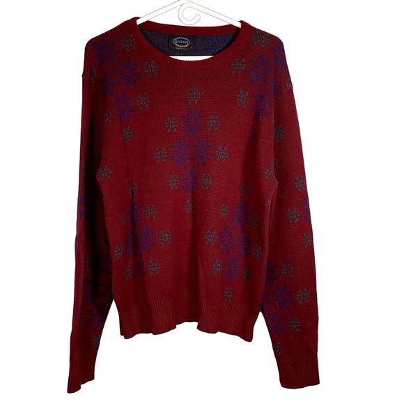 Vintage Mens Large Jantzen Red Sweater Made in USA Winter Snowflakes Crew neck - Picture 1 of 6